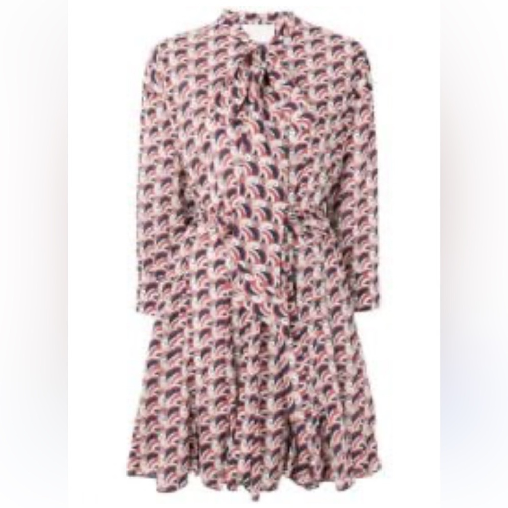 La DoubleJ Mantero Print Shirt Dress Rare Tie Neck Tie Waist Size Medium